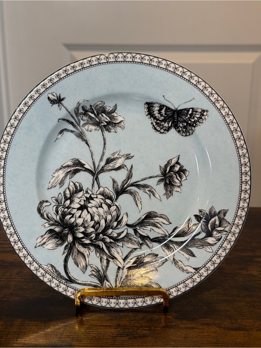 Charter Club Tuileries 8.5” Salad Plate Blue Floral Butterfly Bone China 2001